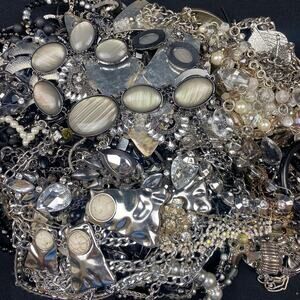 Craft Jewelry 5 lbs - Black White Silver Beads Rhinestones Necklaces Rings